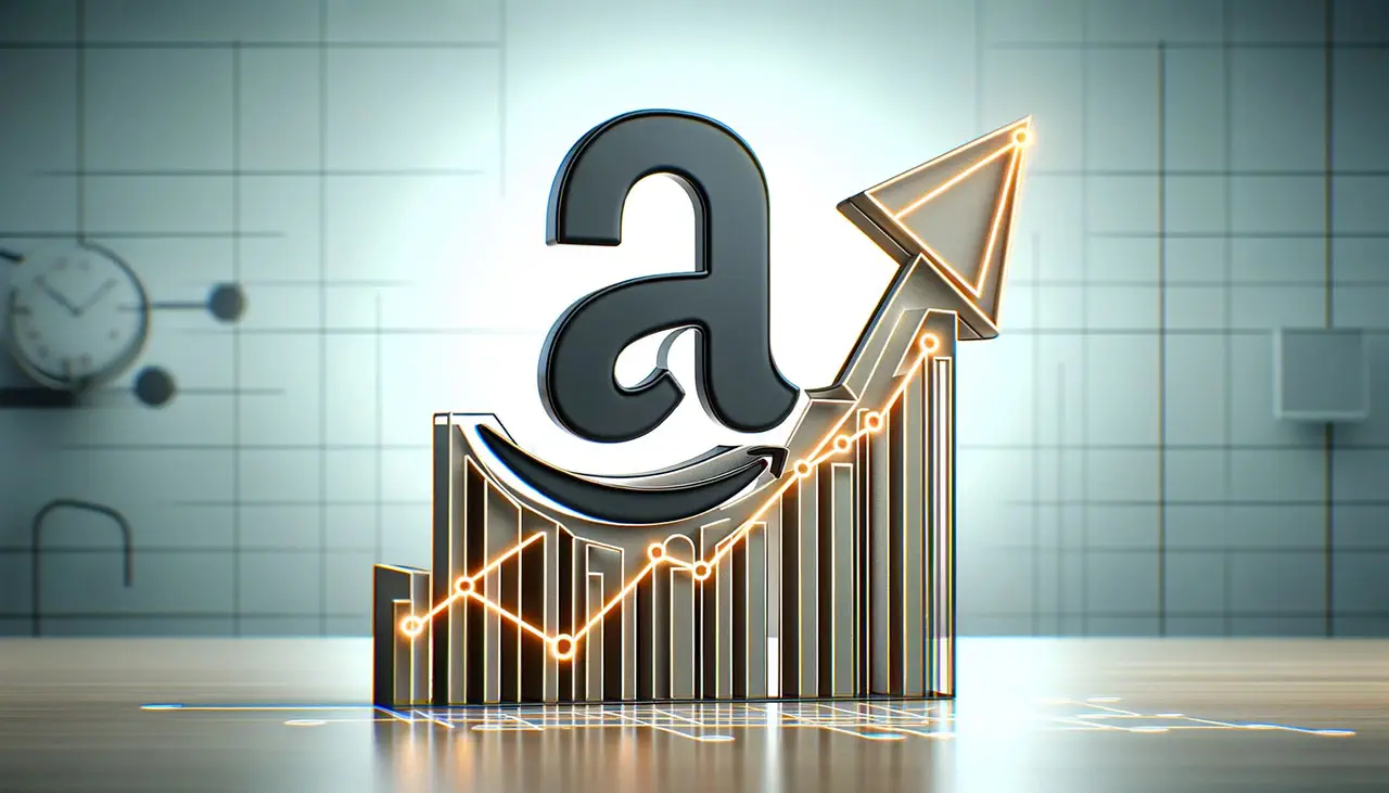 3d illustration of a large letter 'a' with an upward arrow and a rising bar graph, indicating growth, set against a tiled background with a clock.